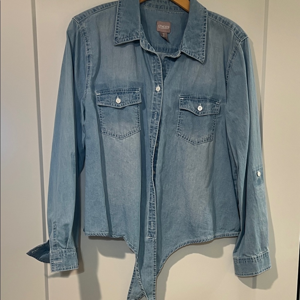 Chico's Light Blue Denim Shirt. Size 2